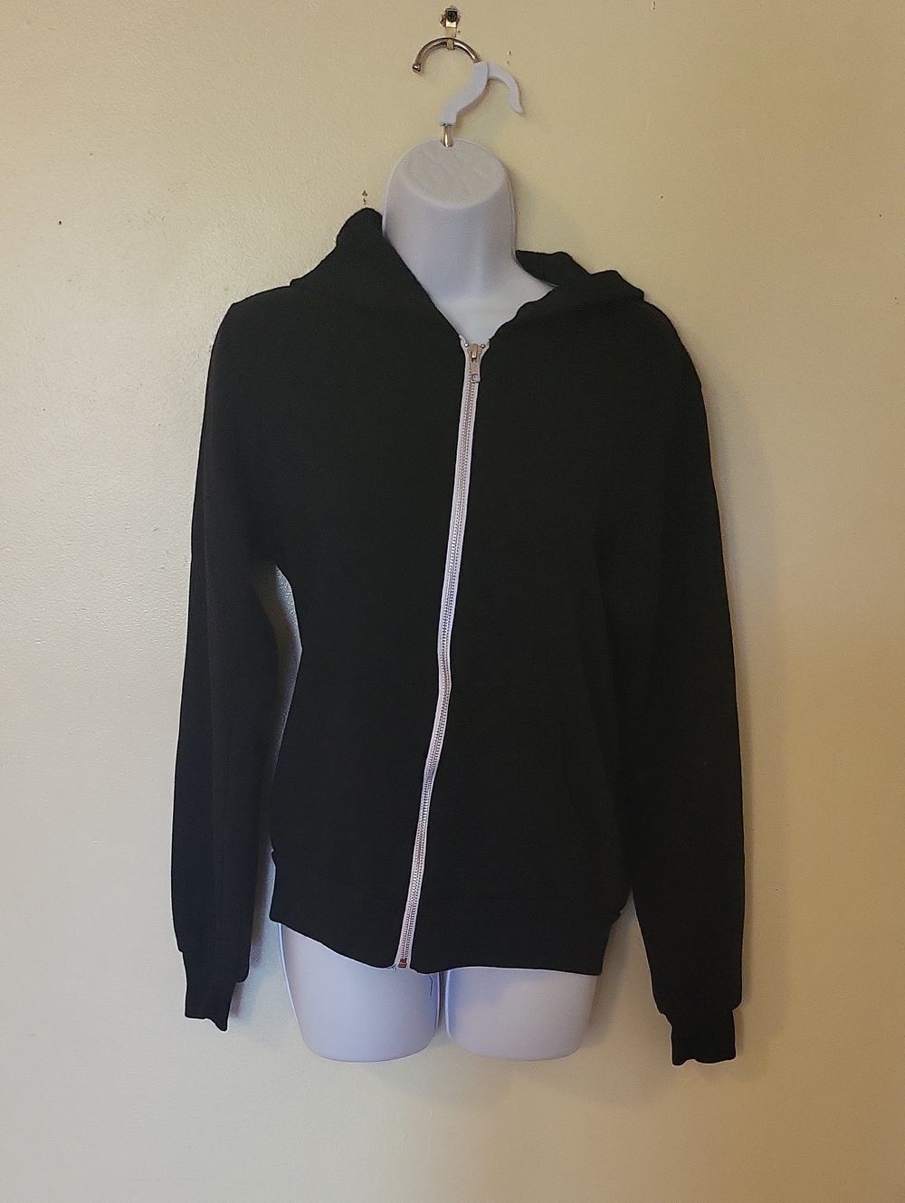 Black Zip-Up Hoodie with Hood and Sparkly Detail in the back.